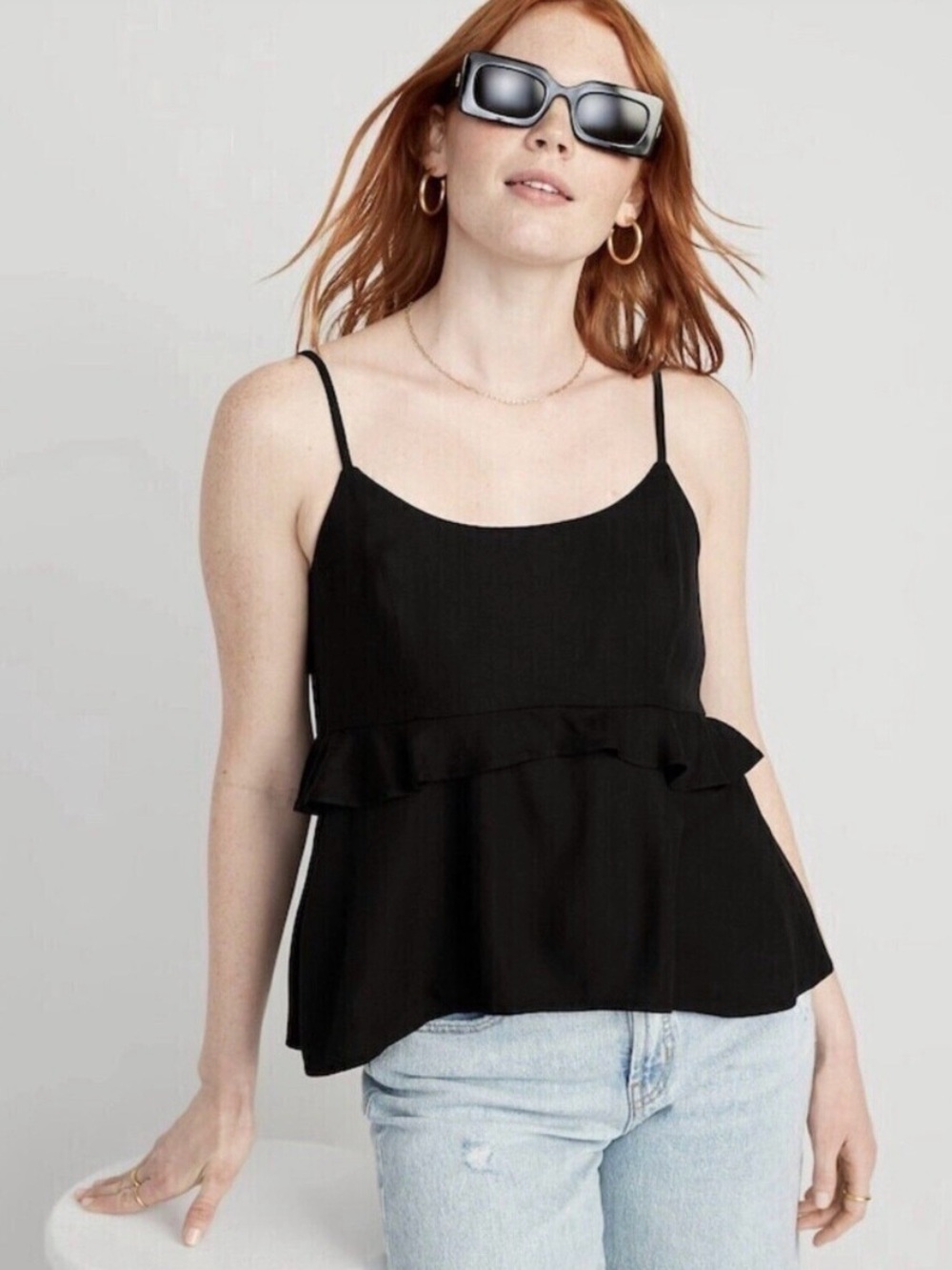 Old Navy Black Ruffle-Hem Spaghetti Strap Camisole / tank top